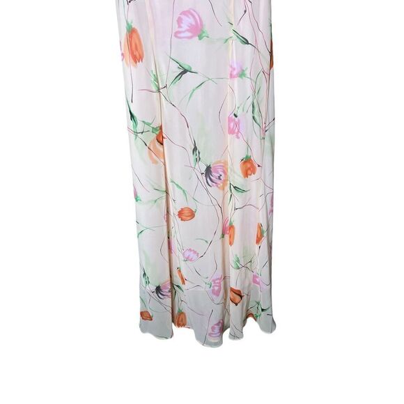 Vintage Y2K Mary McFadden Pink Peach Floral Flutter Cap Sleeve Maxi Dress Size 1 - Picture 8 of 11